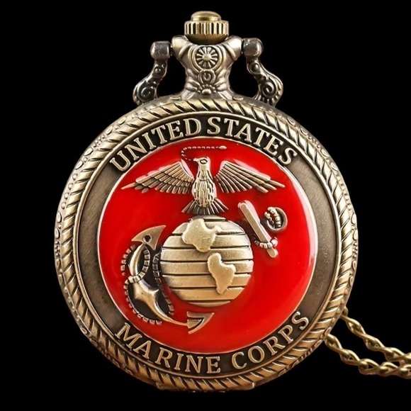 Pocket Watch US Marine Corps Steampunk Chain Quartz Watch Analog Retro Pendant - Picture 6 of 16